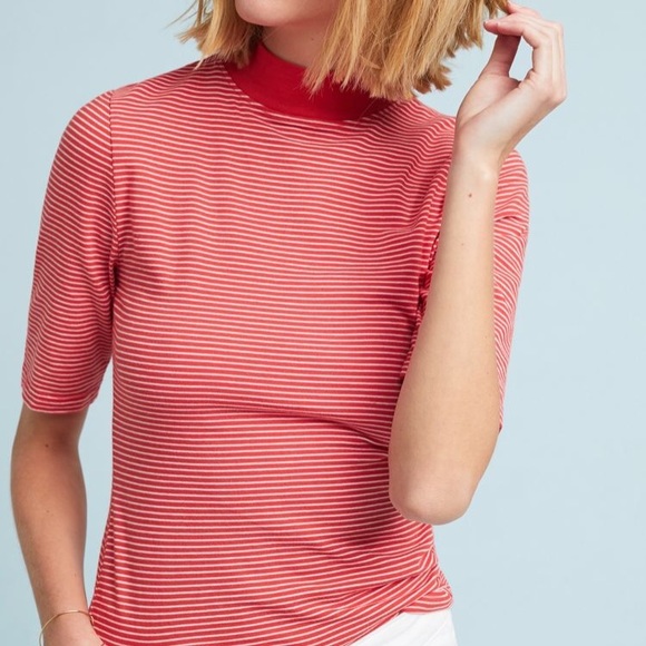 Anthropologie Tops - ANTHROPOLOGIE 💜 tla Mock Red & White Striped Tee
